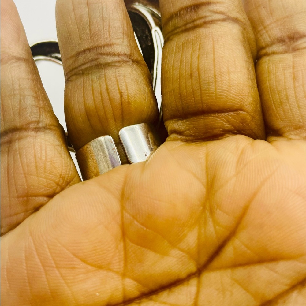 Large Silver Double Heart Adjustable Statement Ri… - image 2